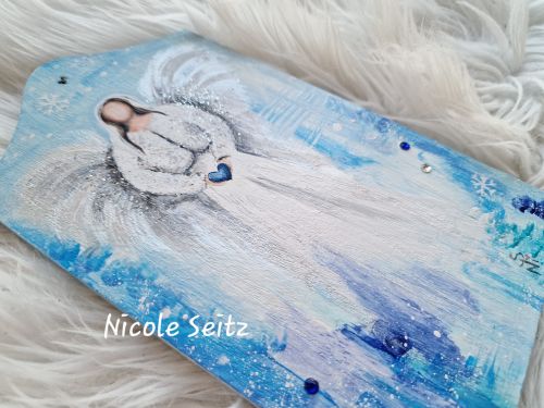 Engel auf Holzbrettchen gemalt * Winterengel * 12 x 22 x 1 cm
